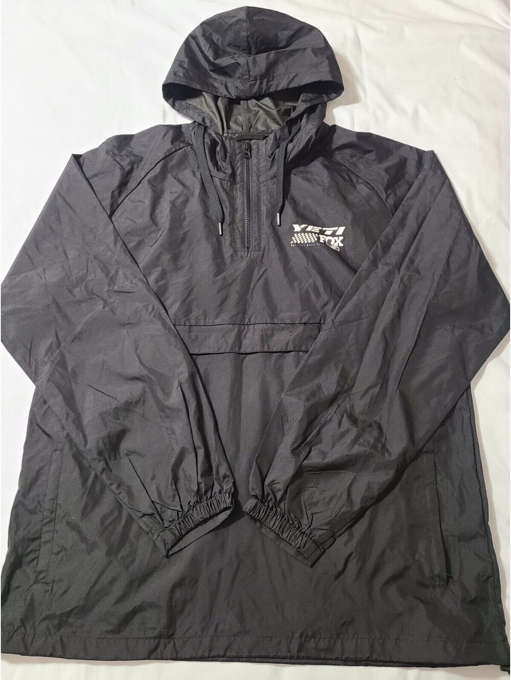 Yeti Cycles x Fox Race Team 1/4 Zip Hooded Windbreaker Mens Size XL Black Jacket